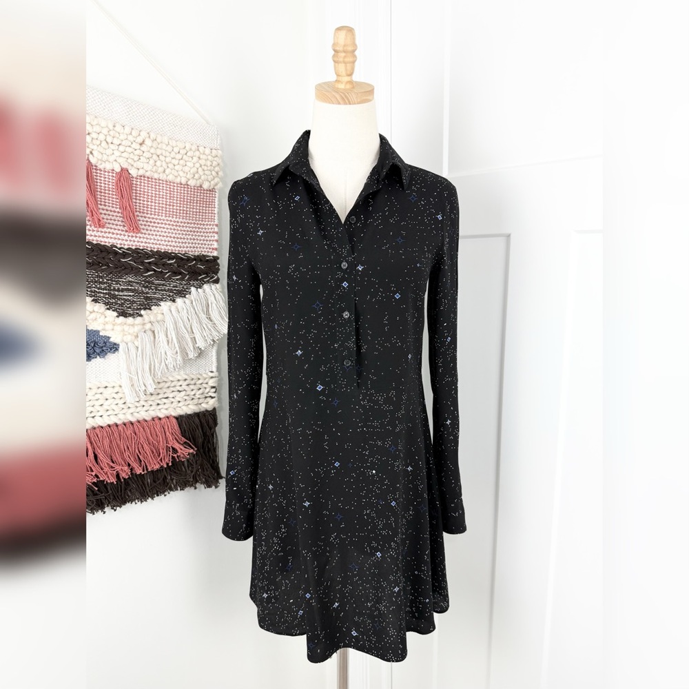 & Other Stories Star Print Button Front Dress Black Sz 4